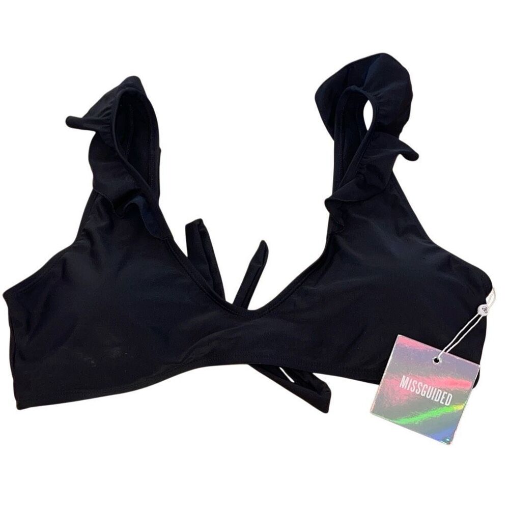 Missguided Womens Mix And Match Frill Shoulder Bikini Top Black Size 10 NWT